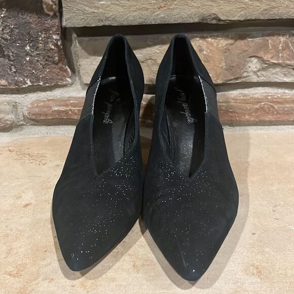 Free People Florence Point Toe Suede Silver Glitter Heels - Picture 2 of 9